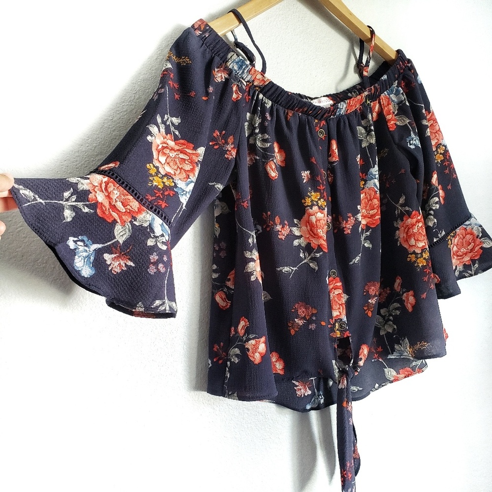 NWT Xhilaration Floral Off Shoulder Ruffle Sleeve